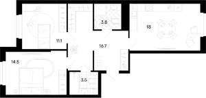 2-к квартира, вторичка, 68м2, 11/17 этаж