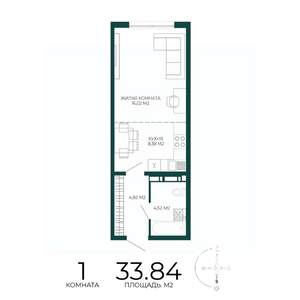 1-к квартира, строящийся дом, 34м2, 10/17 этаж