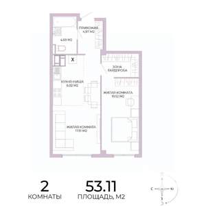 2-к квартира, строящийся дом, 53м2, 2/17 этаж