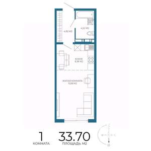 1-к квартира, строящийся дом, 34м2, 5/17 этаж
