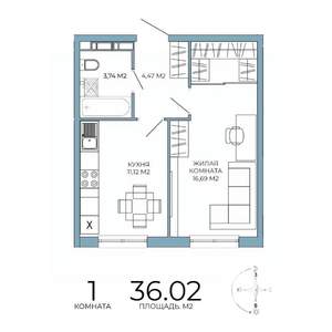 1-к квартира, строящийся дом, 36м2, 14/18 этаж