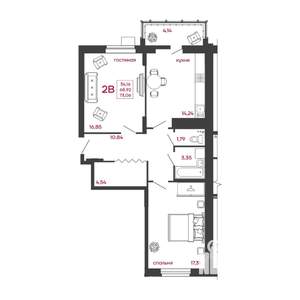 2-к квартира, вторичка, 73м2, 12/15 этаж