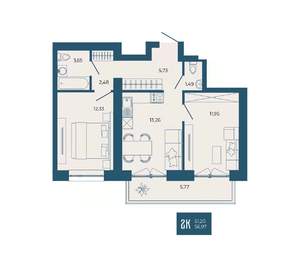 2-к квартира, вторичка, 57м2, 14/17 этаж