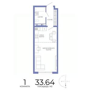 1-к квартира, строящийся дом, 34м2, 14/17 этаж