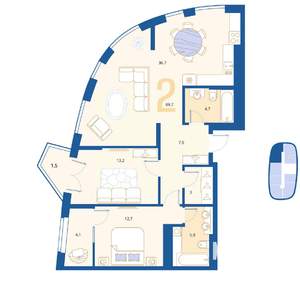 2-к квартира, вторичка, 90м2, 15/16 этаж