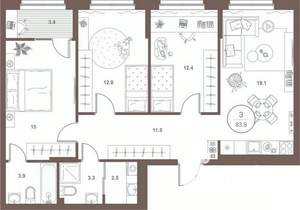 3-к квартира, вторичка, 84м2, 13/16 этаж