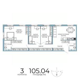 3-к квартира, строящийся дом, 105м2, 11/18 этаж