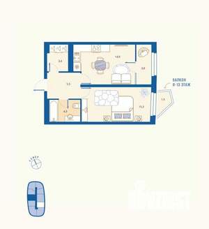 1-к квартира, вторичка, 48м2, 2/16 этаж