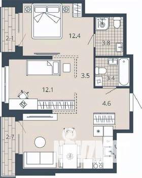 2-к квартира, вторичка, 61м2, 21/23 этаж