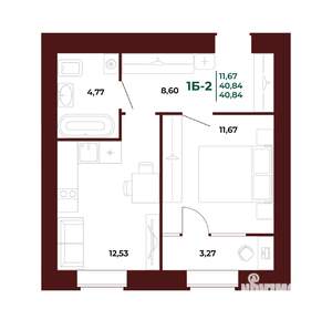 1-к квартира, вторичка, 41м2, 12/17 этаж