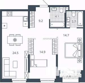 2-к квартира, вторичка, 73м2, 21/24 этаж