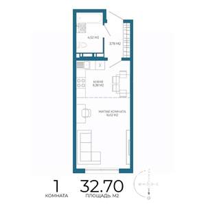 1-к квартира, строящийся дом, 33м2, 13/17 этаж