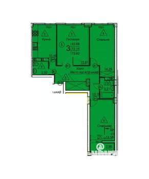 3-к квартира, строящийся дом, 74м2, 2/18 этаж