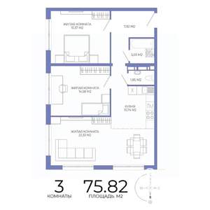 3-к квартира, строящийся дом, 76м2, 8/17 этаж
