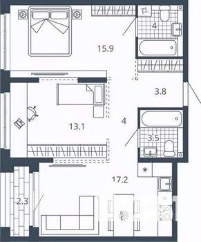 2-к квартира, вторичка, 64м2, 15/24 этаж