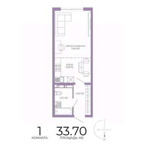 1-к квартира, строящийся дом, 34м2, 4/17 этаж