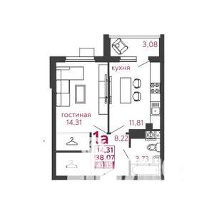 1-к квартира, вторичка, 41м2, 5/5 этаж