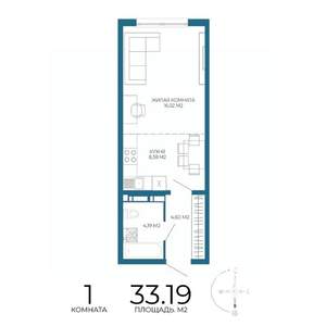 1-к квартира, строящийся дом, 33м2, 11/17 этаж