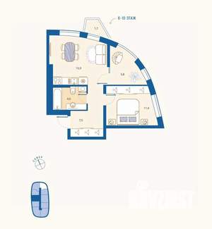 1-к квартира, вторичка, 45м2, 13/16 этаж