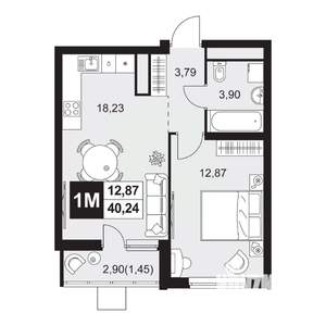 2-к квартира, вторичка, 40м2, 9/20 этаж