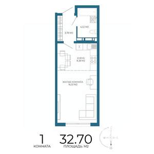 1-к квартира, строящийся дом, 33м2, 7/17 этаж