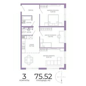 3-к квартира, строящийся дом, 76м2, 4/17 этаж