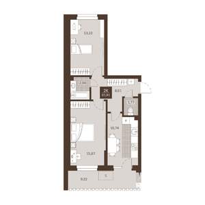 2-к квартира, вторичка, 62м2, 1/22 этаж