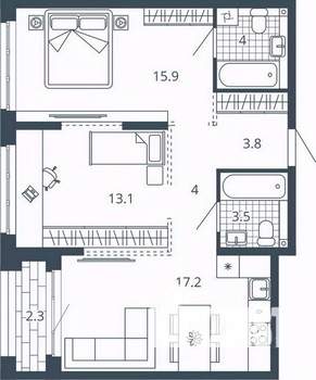 2-к квартира, вторичка, 64м2, 13/24 этаж