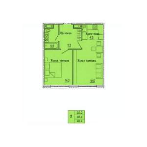 2-к квартира, строящийся дом, 48м2, 12/18 этаж