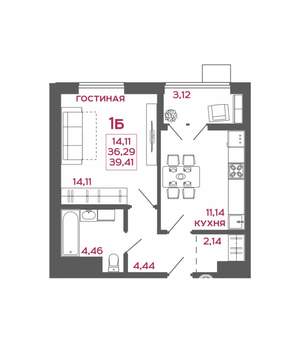 1-к квартира, вторичка, 39м2, 6/22 этаж