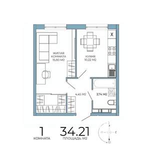 1-к квартира, строящийся дом, 34м2, 17/18 этаж