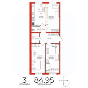 3-к квартира, строящийся дом, 85м2, 18/18 этаж