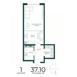 1-к квартира, строящийся дом, 37м2, 5/17 этаж