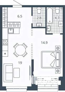 1-к квартира, вторичка, 49м2, 4/24 этаж