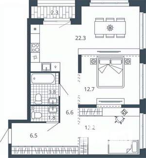 2-к квартира, вторичка, 68м2, 16/23 этаж