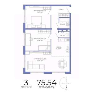 3-к квартира, вторичка, 76м2, 4/17 этаж