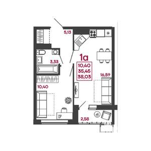 1-к квартира, вторичка, 38м2, 2/17 этаж