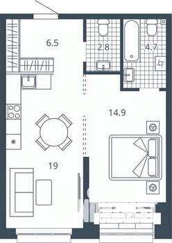 1-к квартира, вторичка, 49м2, 7/24 этаж