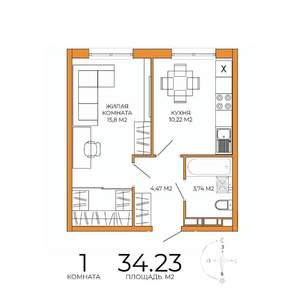 1-к квартира, строящийся дом, 34м2, 14/18 этаж