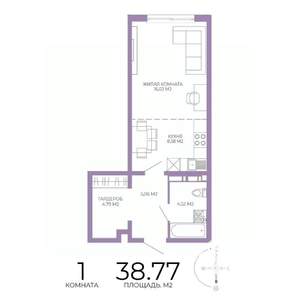 1-к квартира, строящийся дом, 39м2, 6/17 этаж