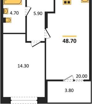 1-к квартира, вторичка, 49м2, 7/16 этаж