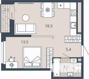 1-к квартира, вторичка, 43м2, 7/23 этаж