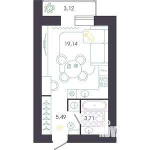 Студия квартира, строящийся дом, 30м2, 7/16 этаж