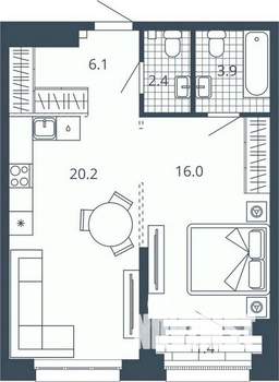 1-к квартира, вторичка, 50м2, 10/24 этаж