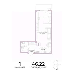 1-к квартира, строящийся дом, 46м2, 5/17 этаж