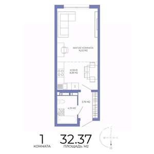 1-к квартира, строящийся дом, 32м2, 10/17 этаж