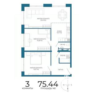 3-к квартира, вторичка, 75м2, 2/17 этаж