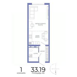 1-к квартира, строящийся дом, 33м2, 6/17 этаж
