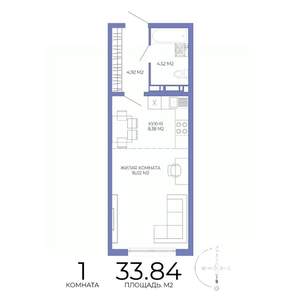 1-к квартира, строящийся дом, 34м2, 9/17 этаж