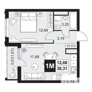 2-к квартира, вторичка, 38м2, 7/20 этаж